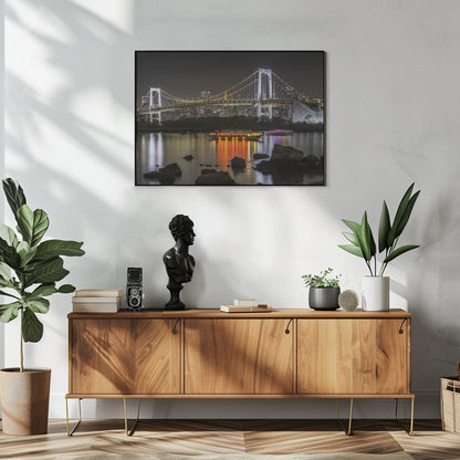 Wandbild Zauberhafte Regenbogenbrücke mit Tokios Skyline am Abend - Panorama