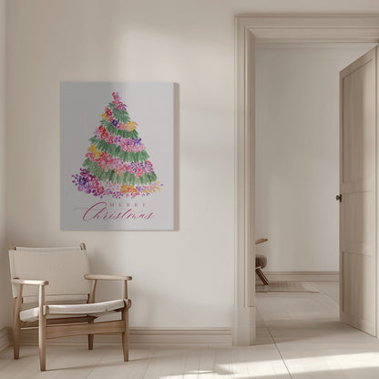 Leinwandbild „Blumen-Weihnachtsbaum in Pink“