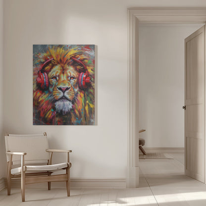 Wandbild Löwe mit Kopfhörern Tier