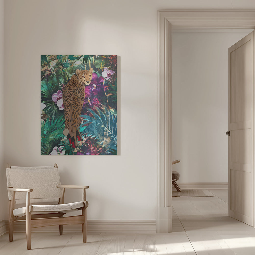 Wandkunst Tropisch Floral Dschungel - Gepard in High Heels