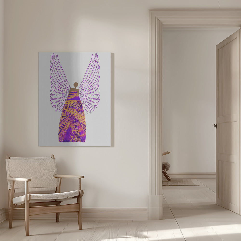 Wandbild Engel in Lila & Orange Leinwanddruck