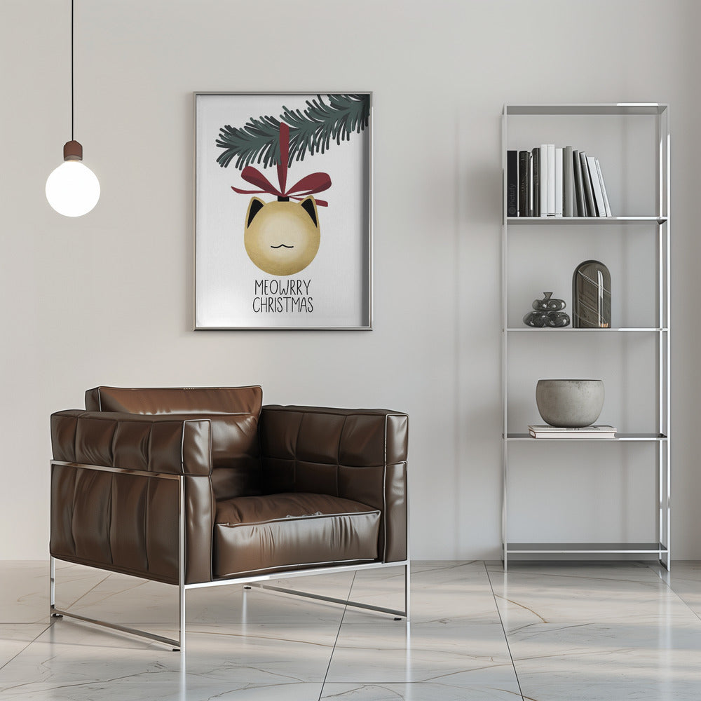 Wandbild „Meowrry Christmas“-Christbaumkugel (gold, weiß)
