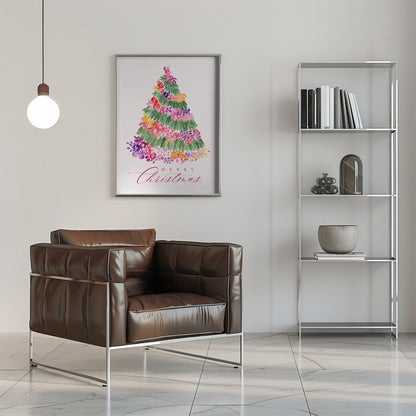 Leinwandbild „Blumen-Weihnachtsbaum in Pink“