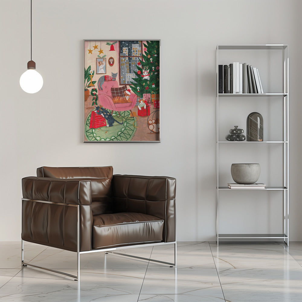 Wandbild Weihnachtskatzen in NY Leinwanddruck