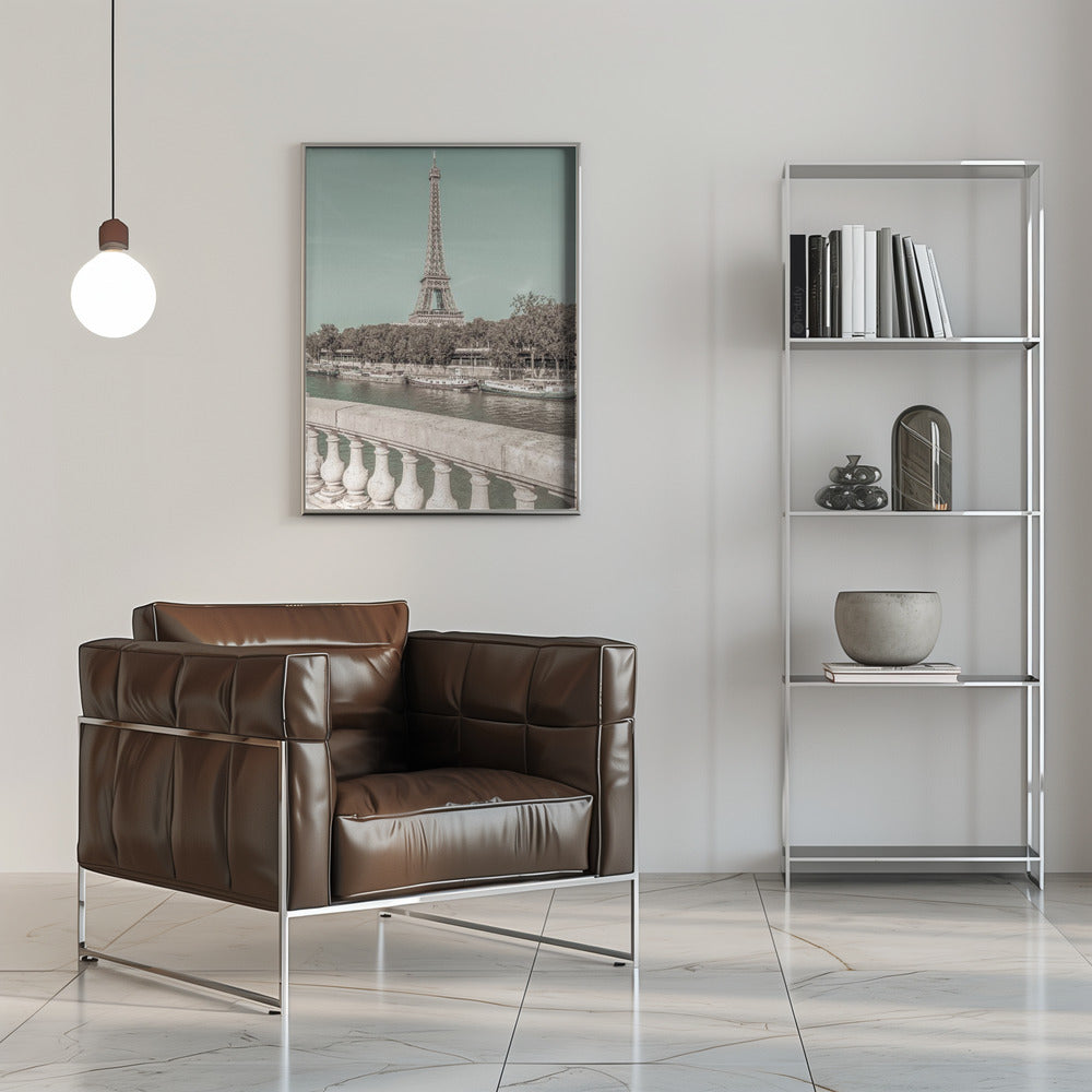 Wandbild PARIS Eiffelturm & Seine | urbaner Vintage-Stil