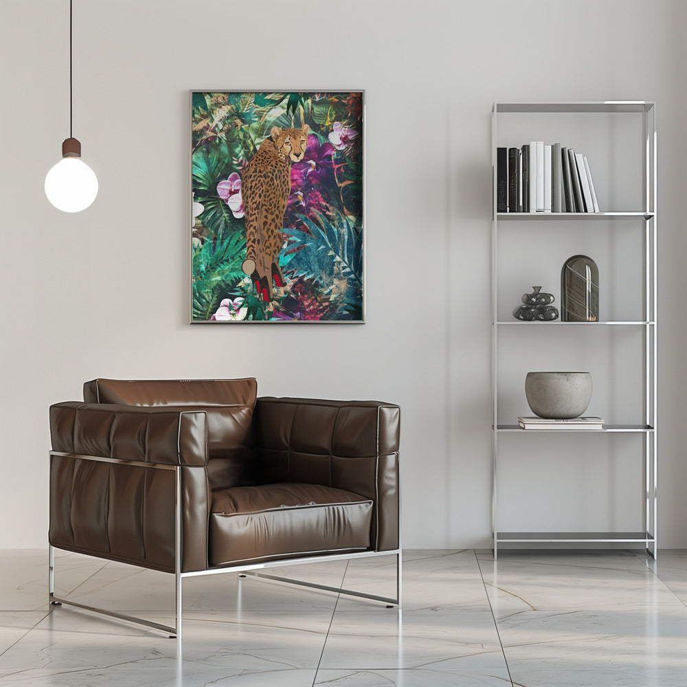Wandkunst Tropisch Floral Dschungel - Gepard in High Heels