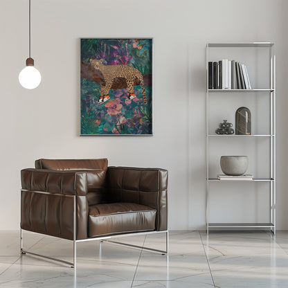 Wandkunst Tropische Blumen Dschungel – Leopard trägt Schuhe