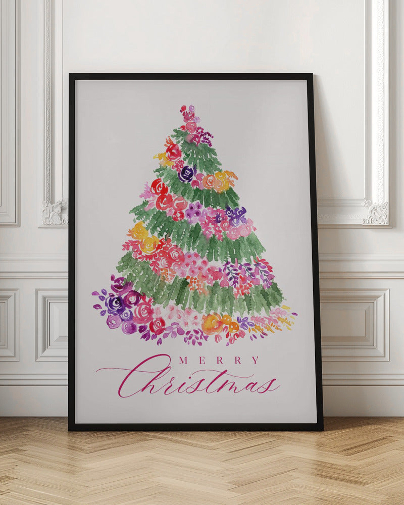 Leinwandbild „Blumen-Weihnachtsbaum in Pink“