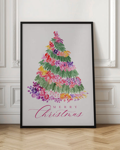 Leinwandbild „Blumen-Weihnachtsbaum in Pink“