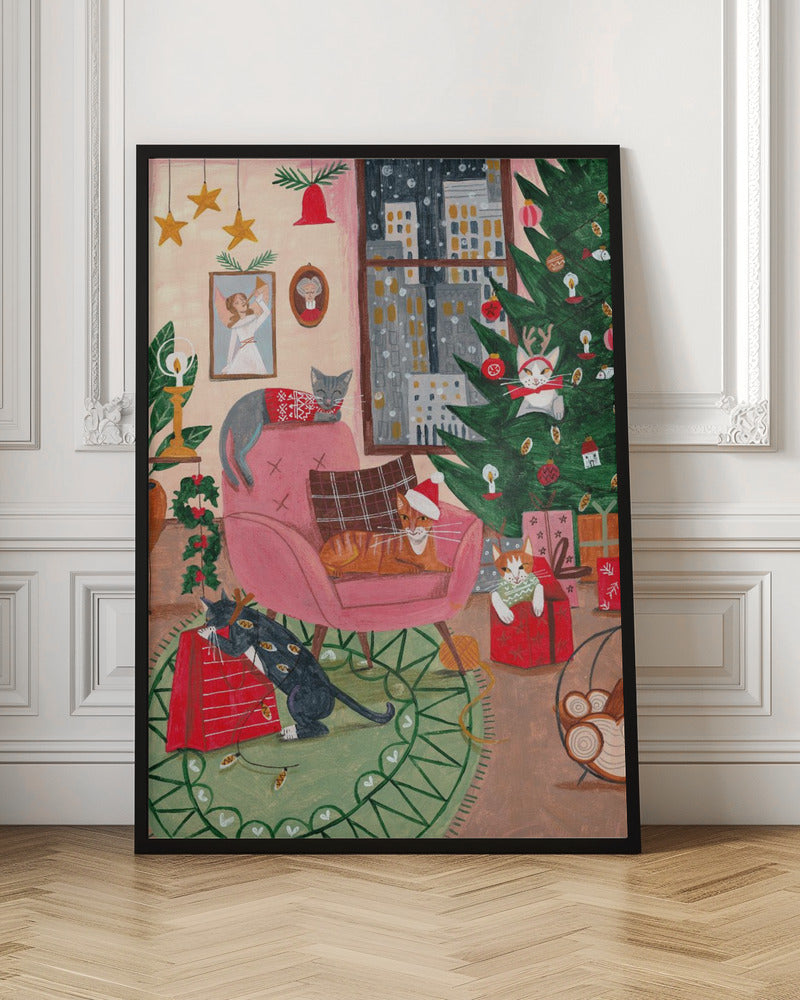 Wandbild Weihnachtskatzen in NY Leinwanddruck
