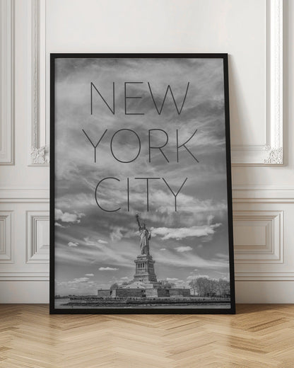 Wandbild NYC Freiheitsstatue | Text Skyline