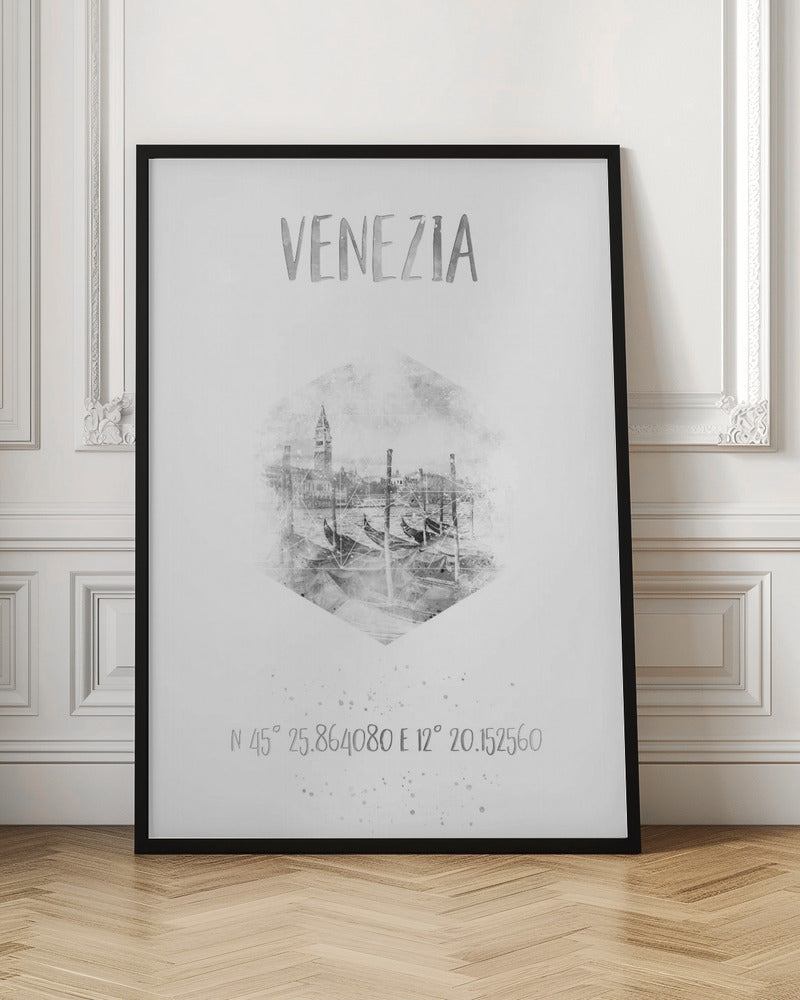 Wandbild Koordinaten VENEDIG Canal Grande | monochrome Aquarell
