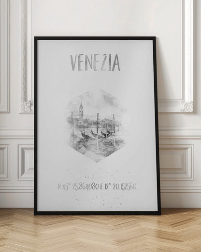 Wandbild Koordinaten VENEDIG Canal Grande | monochrome Aquarell