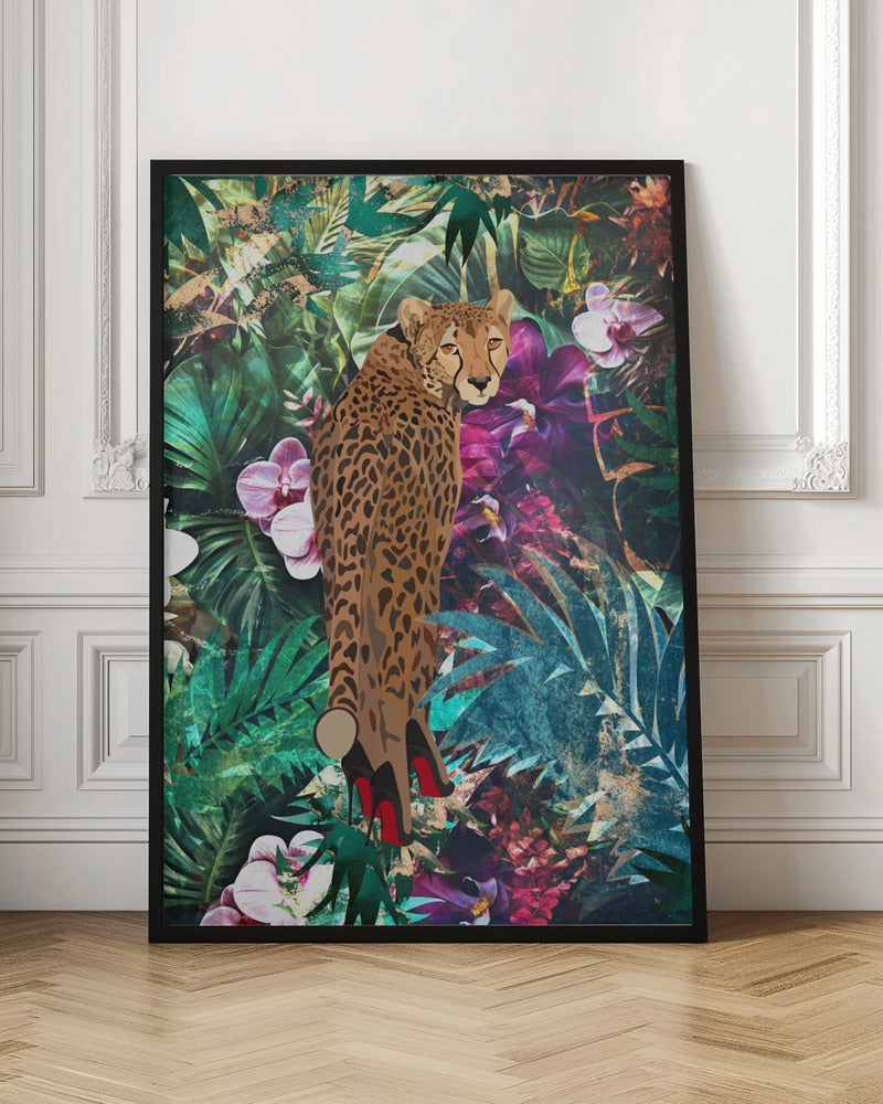 Wandkunst Tropisch Floral Dschungel - Gepard in High Heels