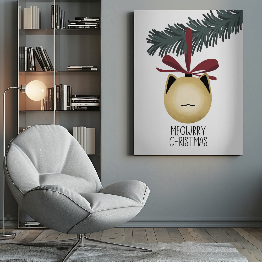 Wandbild „Meowrry Christmas“-Christbaumkugel (gold, weiß)