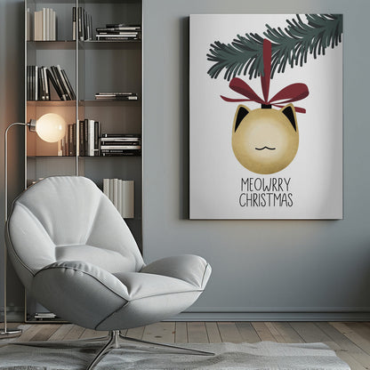 Wandbild „Meowrry Christmas“-Christbaumkugel (gold, weiß)