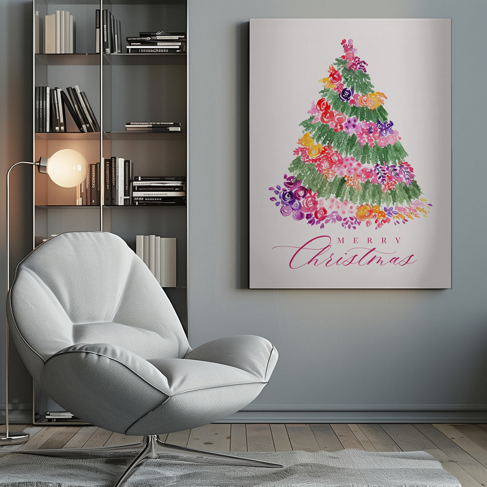 Leinwandbild „Blumen-Weihnachtsbaum in Pink“