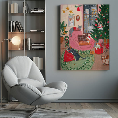 Wandbild Weihnachtskatzen in NY Leinwanddruck