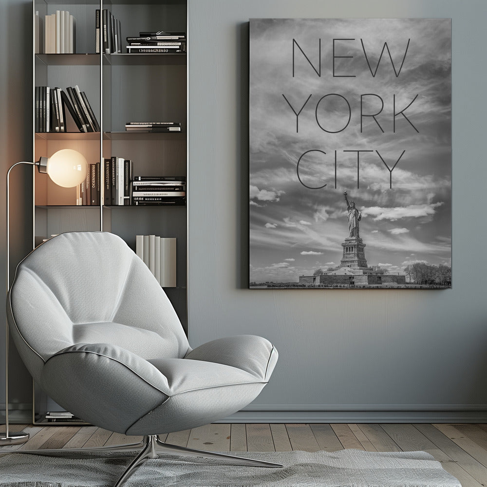 Wandbild NYC Freiheitsstatue | Text Skyline