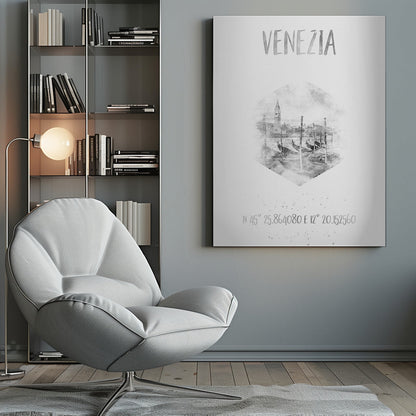 Wandbild Koordinaten VENEDIG Canal Grande | monochrome Aquarell