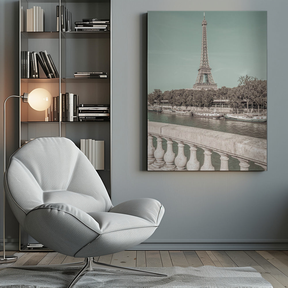 Wandbild PARIS Eiffelturm & Seine | urbaner Vintage-Stil