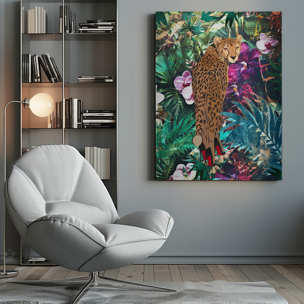 Wandkunst Tropisch Floral Dschungel - Gepard in High Heels