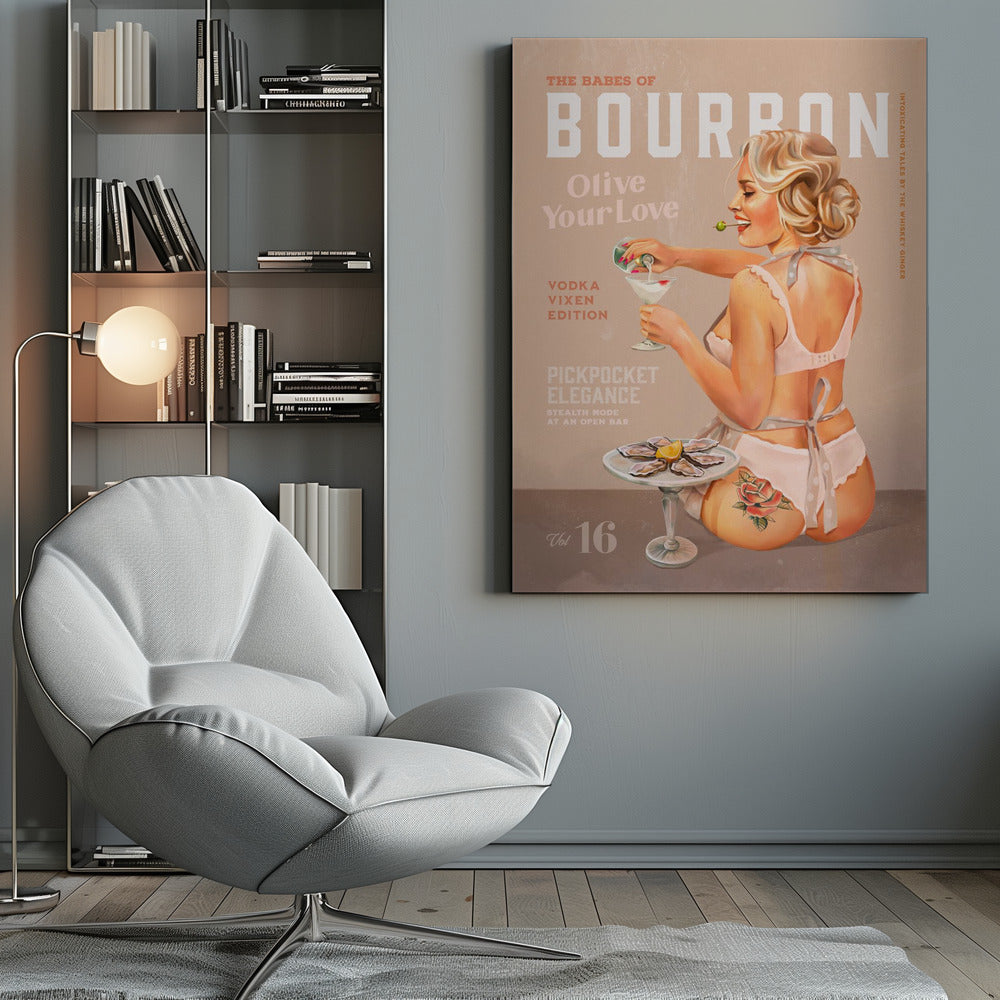 Wandkunst Babes of Bourbon Bd. 16 Vintage Wodka Martini Pin-up-Girl