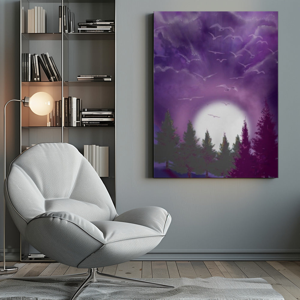 Wandbild MOND IM LILA HIMMEL Leinwandbild