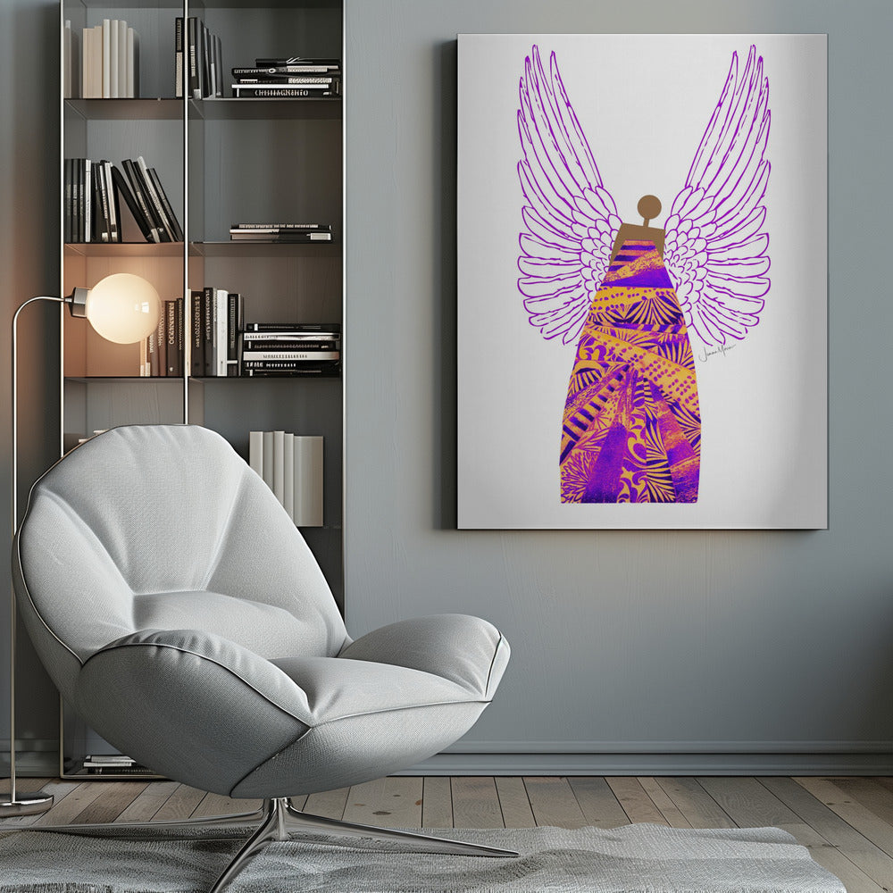Wandbild Engel in Lila & Orange Leinwanddruck