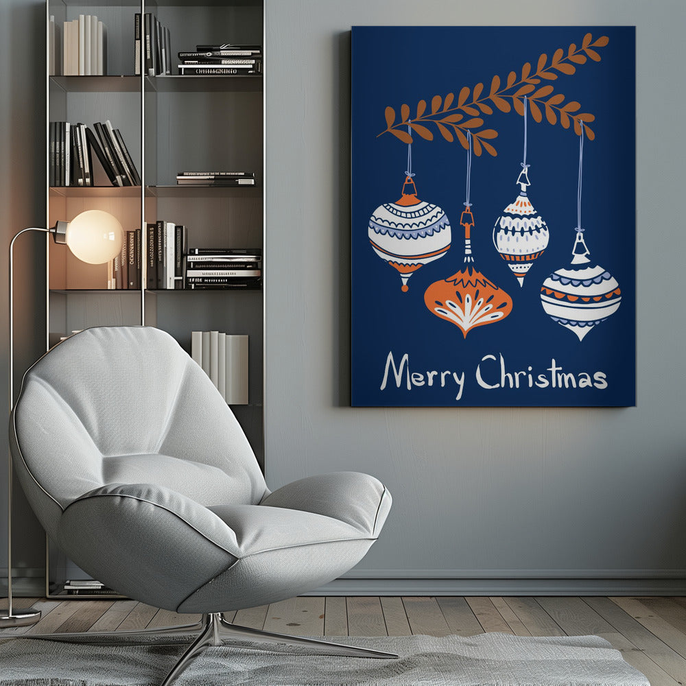 Wandbild Fröhliche kleine Weihnachtsbaumkugeln blau Leinwandbild