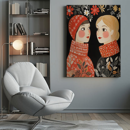 Wandbild Vintage Stil Mag Frauen Strickwaren Leinwanddruck