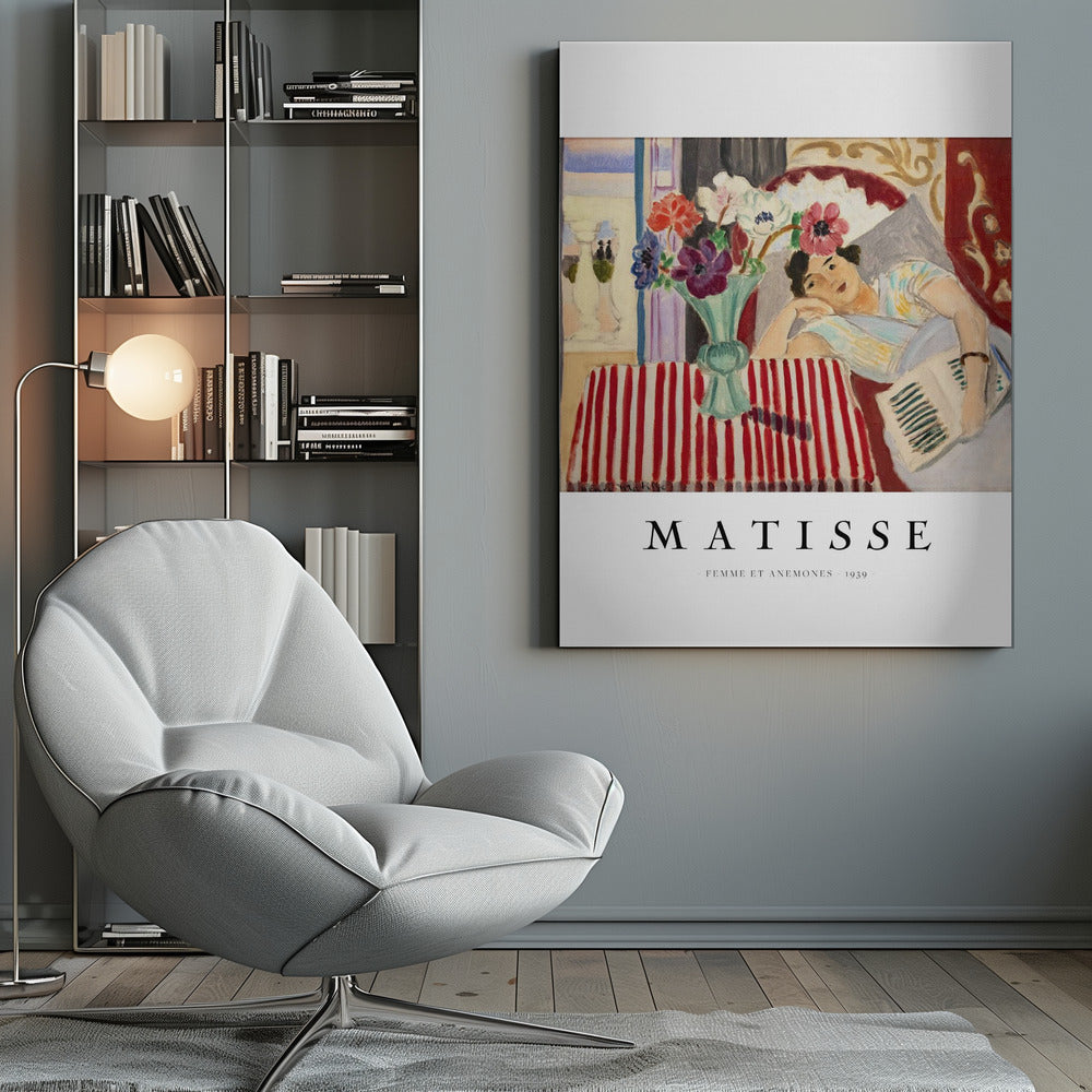 Wandbild Frau und Anemonen