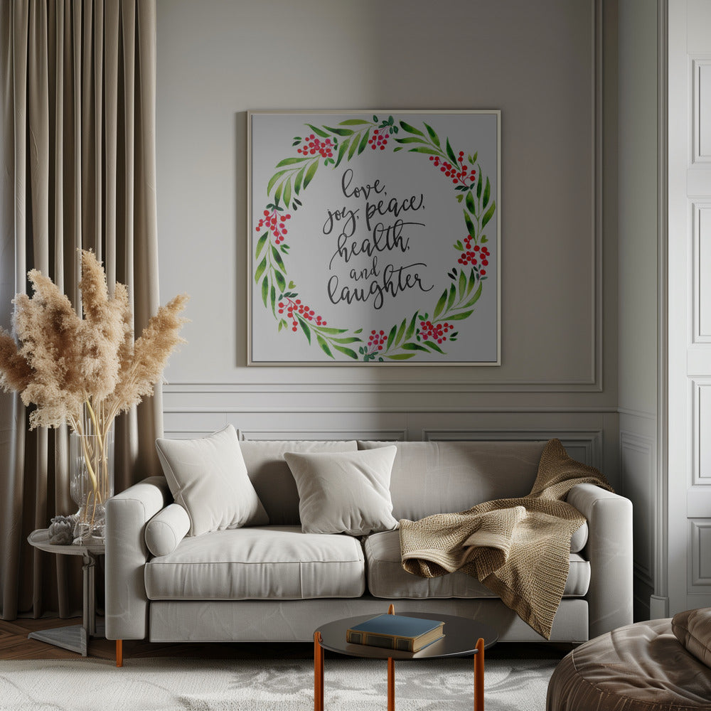 Wandbild Aquarellkranz mit Weihnachtswünschen