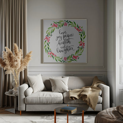 Wandbild Aquarellkranz mit Weihnachtswünschen