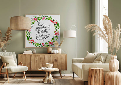 Wandbild Aquarellkranz mit Weihnachtswünschen