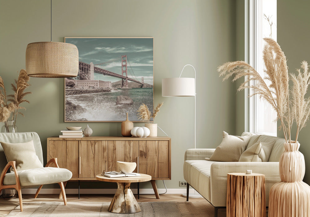 Wandbild GOLDEN GATE BRIDGE Küstenimpression | urbaner Vintage-Stil