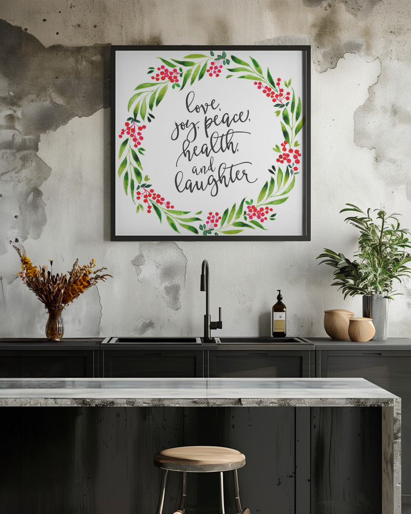 Wandbild Aquarellkranz mit Weihnachtswünschen