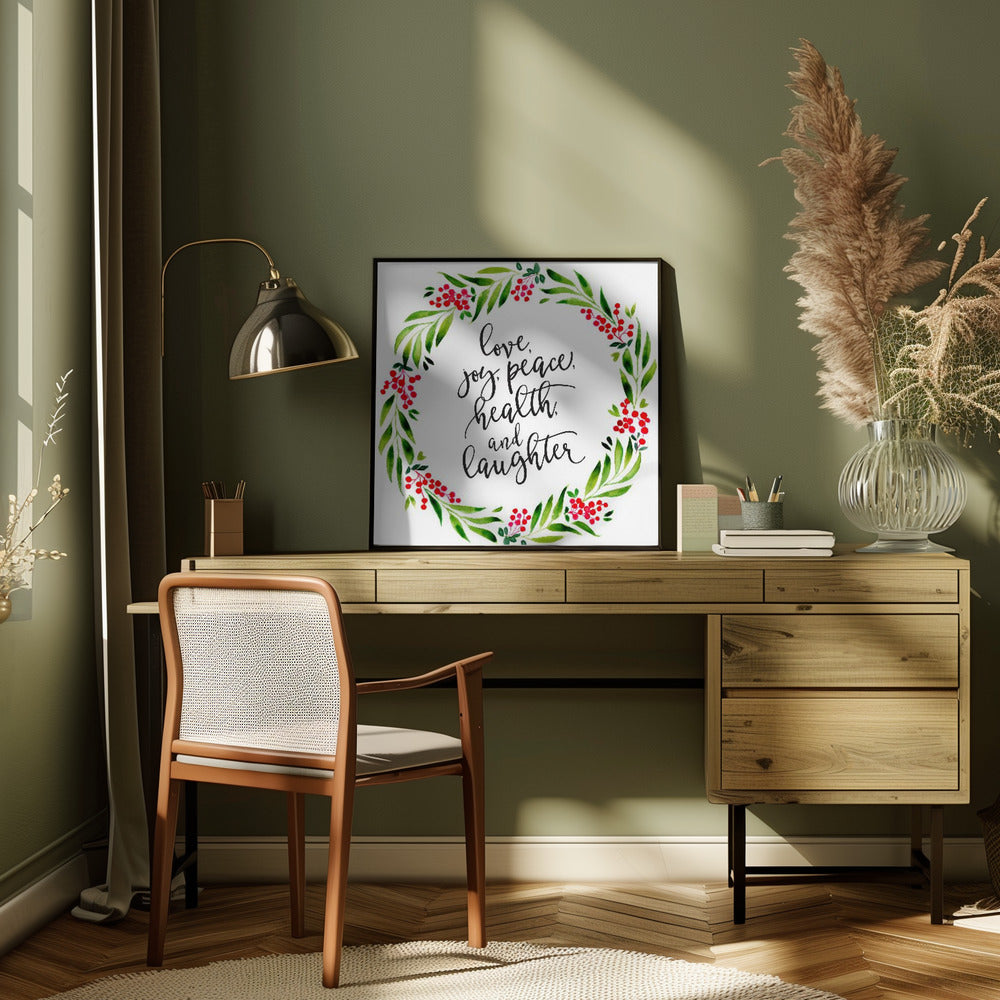 Wandbild Aquarellkranz mit Weihnachtswünschen