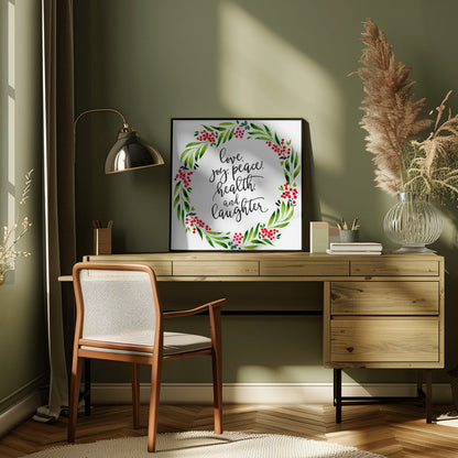 Wandbild Aquarellkranz mit Weihnachtswünschen