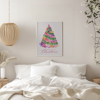 Leinwandbild „Blumen-Weihnachtsbaum in Pink“