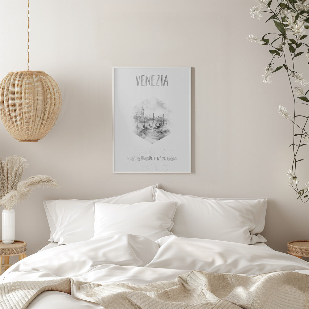 Wandbild Koordinaten VENEDIG Canal Grande | monochrome Aquarell