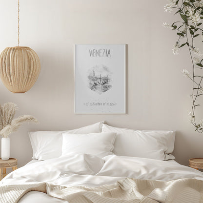 Wandbild Koordinaten VENEDIG Canal Grande | monochrome Aquarell