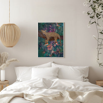Wandkunst Tropische Blumen Dschungel – Leopard trägt Schuhe