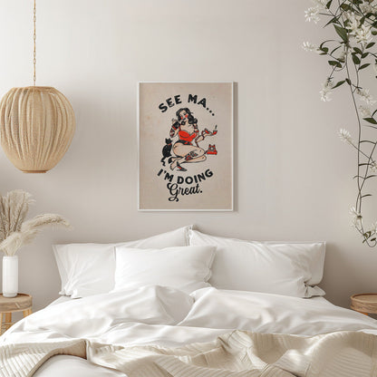 Wandkunst Siehe Ma Poster Lustige Vintage Pin-up Girl & Katze