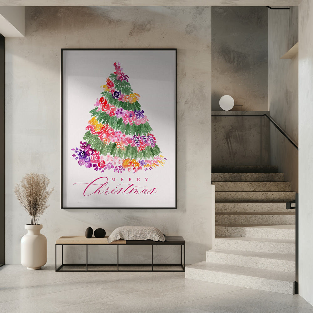 Leinwandbild „Blumen-Weihnachtsbaum in Pink“