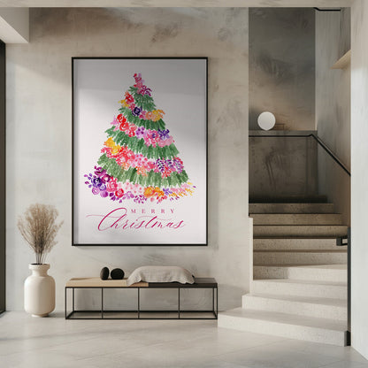 Leinwandbild „Blumen-Weihnachtsbaum in Pink“