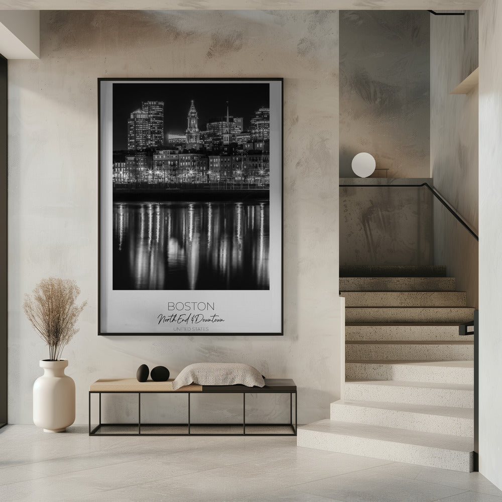 Wandbild BOSTON Abendliche Skyline von North End