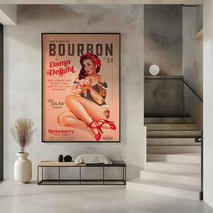 Wandkunst Babes of Bourbon Bd. 22 Vintage Pin-up Girl beim Cocktailschlürfen