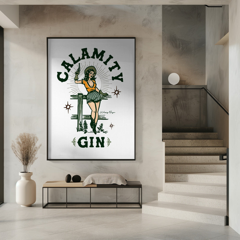Wandbild Katastrophe Gin Lustig Retro Western Cowgirl