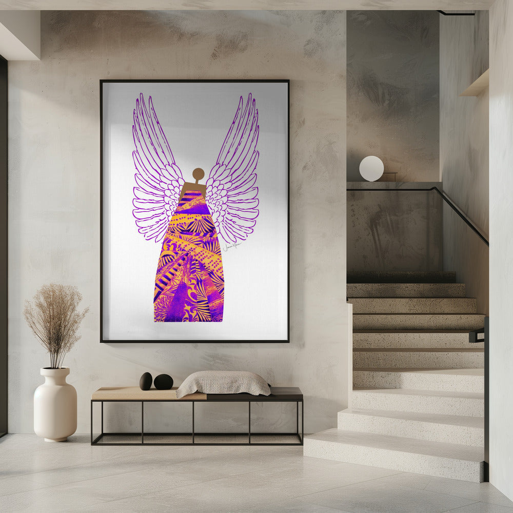Wandbild Engel in Lila & Orange Leinwanddruck